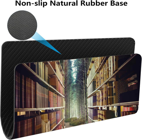 knseva Vintage Bookshelf Mouse Pad, Digital Illustration of Abstract Design Library in Forest Academic Themed Mouse