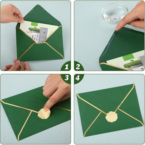 Teling 50 Pcs A7 Envelopes 5 x 7 Card Envelopes and 50 Pcs Gold Embossed Wax Seal Envelopes for Graduation Invitation