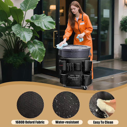 1680D 32-55 Hongmed Trash Can Caddy Bag: Fabric Heavy-Duty Cleaning Caddy with Adjustable Buckle fits gal Trash Can