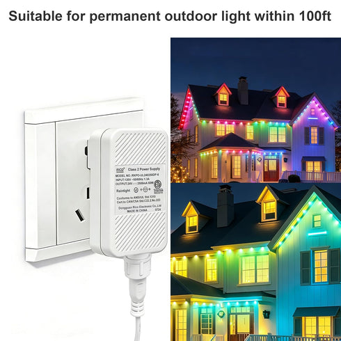 2 24V 2.5A 60W 100ft Class Power Supply for Permanent Outdoor Lights, Outdoor Power Adapter, LED Transformer