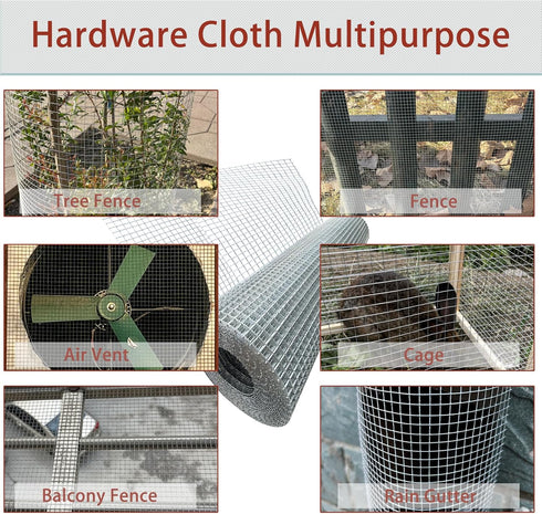 1/4 Inch 20in 20ft, 23 Hardware Cloth X Gauge Hot Dip Galvanized Welded Cage Wire Mesh Roll, Chicken Wire Fence Roll