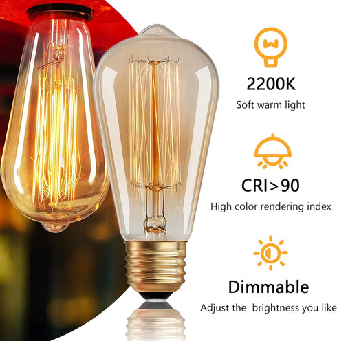 Sevici ST64 Bulbs 2 Pack,Amber Bulbs 110V 40W 240LM,E26 2200K Dimmable Bulb Edison Vintage Incandescent Light Base