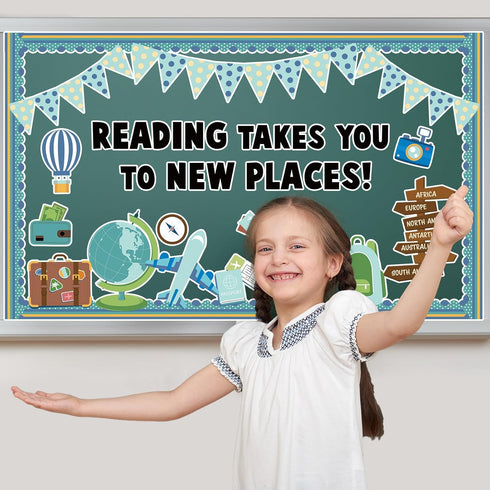 Reading Travel Bulletin Board Set Classroom Motivational Themed Cutouts for Reading Adventure Home School Library Decor