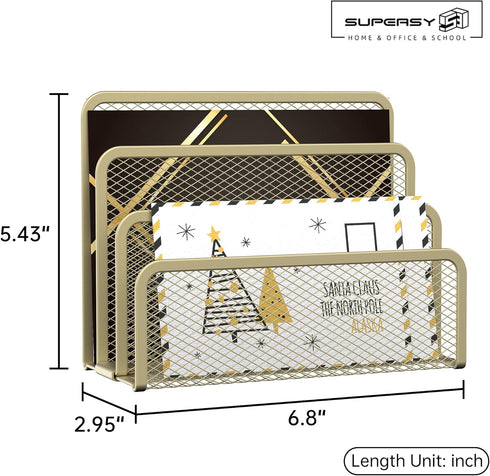 SUPEASY Mail Organizer - Desktop File Holder with 3-Slot, Metal Mesh for Countertop, Yellow