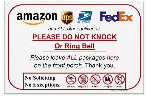 Leave Package Sign, Do Not Knock or Ring Bell, Hang Sign