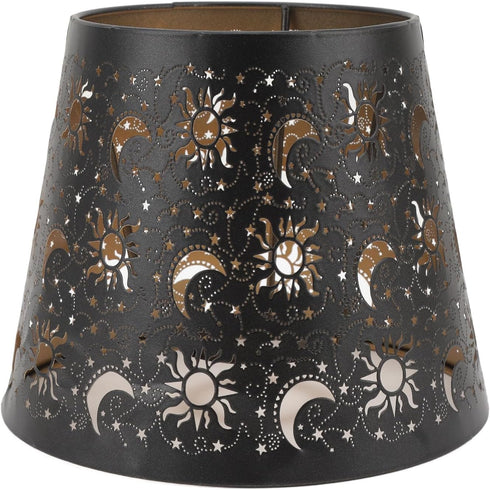 Jelquix E27 E26 Nature Shadow Lamp Shade, Iron Engraved Lampshade, Sun Moon Star Patterns Decorative Shade with Base