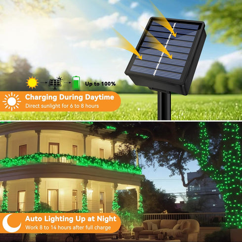 33ft 100LED 8 Solar String Lights Outdoor Waterproof Modes Twinkle Lights Solar Fairy Lights for Patio, Garden Yard