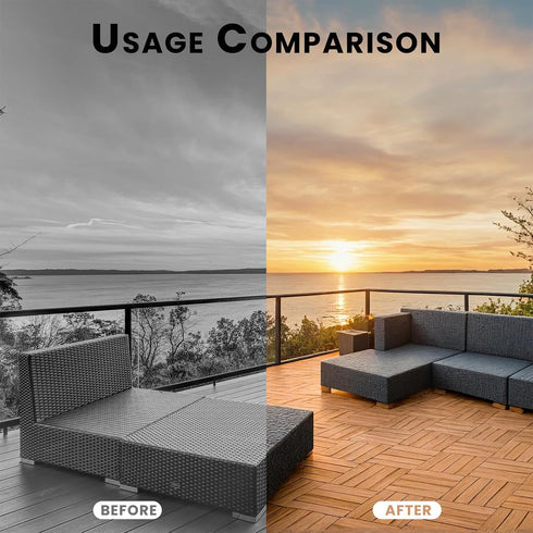 12" 12" 27 (4-Slat Acacia Wood Deck Tiles, x Interlocking Outdoor Flooring for Patio, Balcony, Backyard & Garden