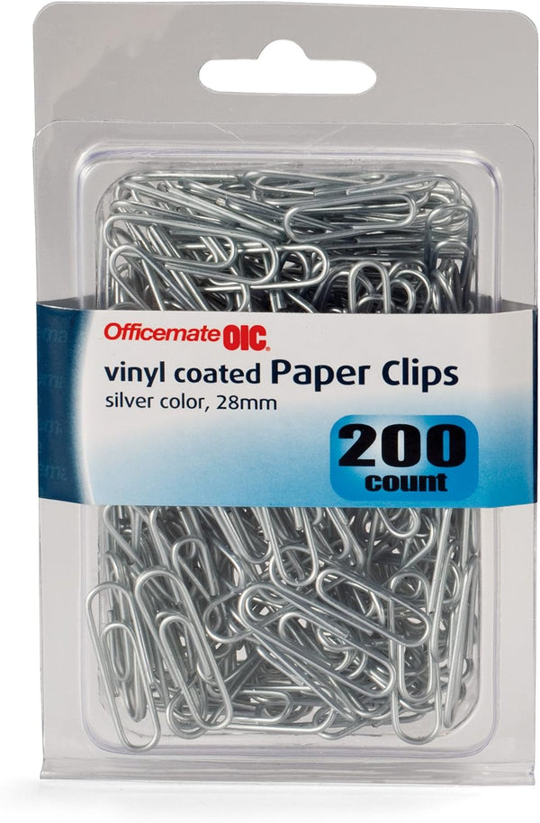 Officemate Standard #2 Vinyl Coated Paper Clips, Translucent Silver, 200 Count Pack (97214)