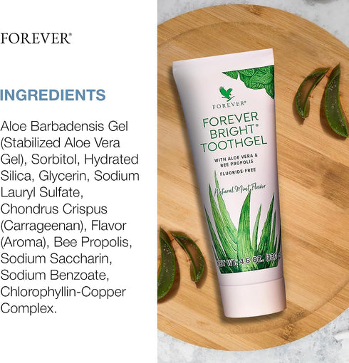 4.6 oz, 2 Pack Forever Living - Bright Toothgel, Fluoride-Free Aloe Vera Gel with Bee Propolis, Peppermint-Spearmint