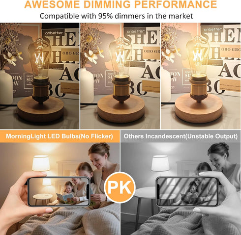 6 Pack Bulbs, Dimmable E26 Bulbs 40Watt 3000K 4W ST58 Bulbs 400LM MorningLight Vintage LED Edison LED Edison Light Soft