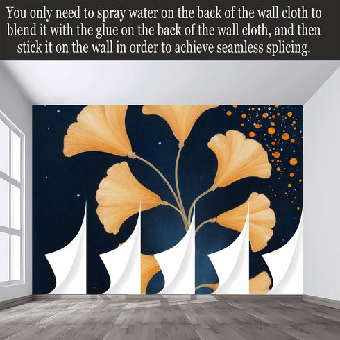 Agglomerix Custom Size Wall Murals Ginkgo Leaves Botanical Watercolor Dark Sky Sparkling Dots SelfAdhesive Removable