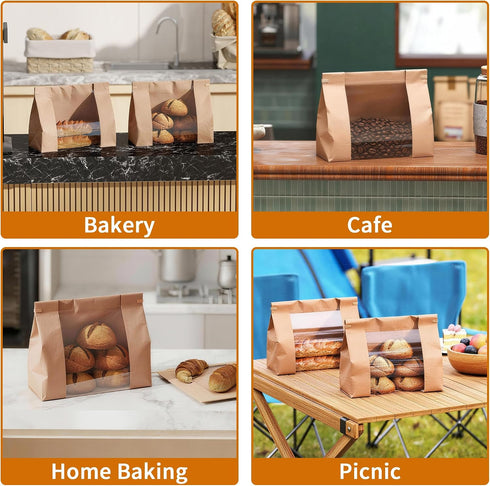 100 10.244.3310.24 80g 100 Bread Bags with Window Pcs Sourdough Homemade Bread Bags, in, Kraft Paper with Waterproof PE