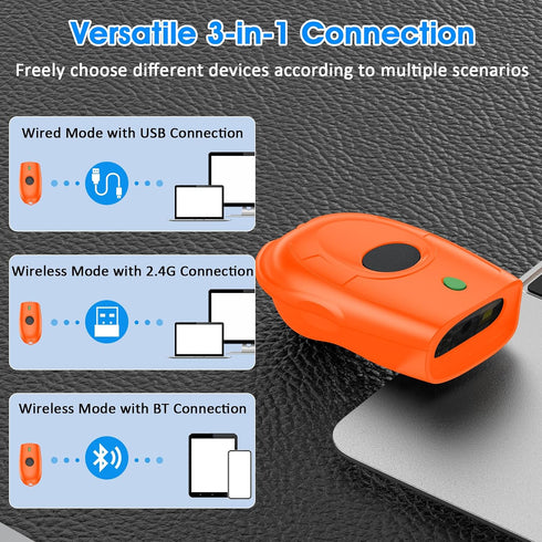 symcode 1D 3-in-1 2.4G Bluetooth Barcode Scanner Mini Small Wireless Bar Code Scanner Bluetooth & Wireless & USB Wired