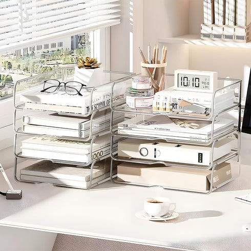 Stackable 4-Tier Paper Organizer for Desk, Clear Desk Accessories & Workspace Organizers, Ideal for Office Supplies