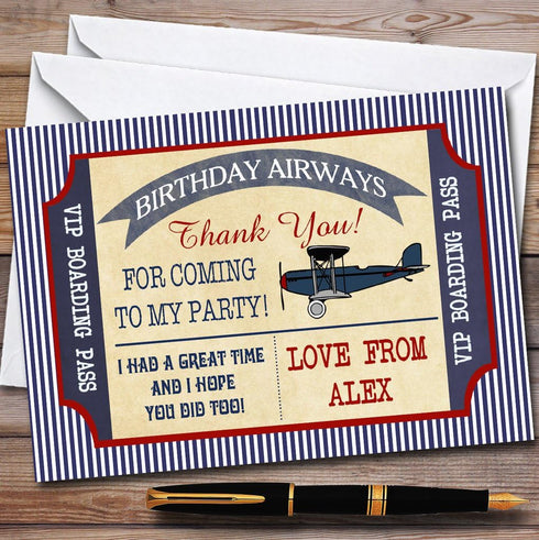 The Card Zoo Blue & Red Boarding Pass Plane Party Thank You Cards