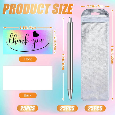 Qilery 25 Set Set Stainless Steel Resin Blank Epoxy Pens for UV Dtf Wraps Sublimation Pen Gifts Resealable Pouch Bag