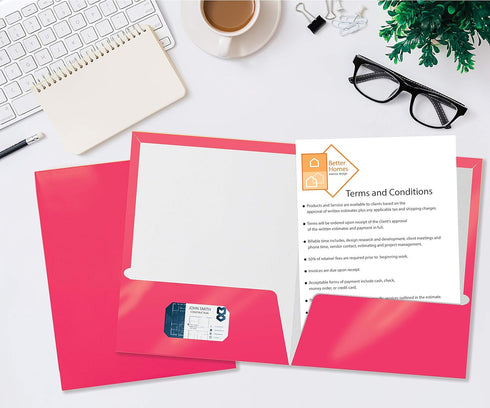 Better Office Products 2 Pocket Glossy Laminated Hot Pink Paper Folders, Letter Size, 25 Pack