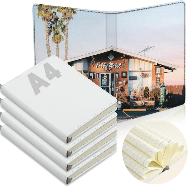 Zonon 4 Pcs Sublimation Journal Blank Notebooks, A6 A5 A4, 190 Pages Thick Faux Leather for Office Supplies