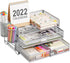 Marbrasse 3 Tier Mesh Desk Organizer with Drawer, Multi-Functional Paper Letter Organizer and Accessories for Home