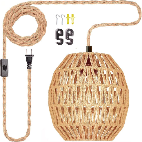Maliralt Hanging Lamps Rattan Pendant Light Hanging Lights 16.4ft Plug in Cord Pendant