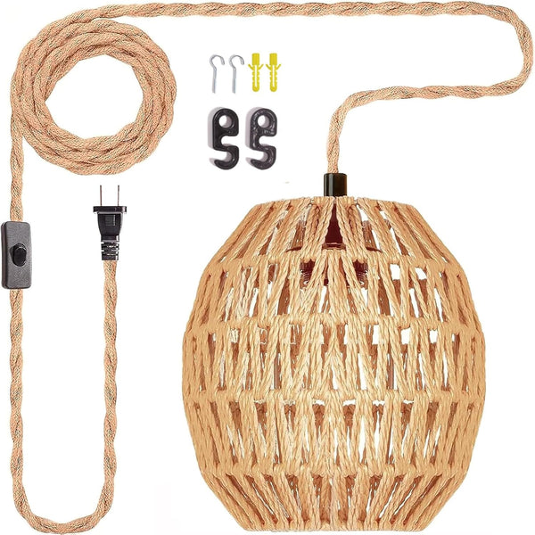 Maliralt Hanging Lamps Rattan Pendant Light Hanging Lights 16.4ft Plug in Cord Pendant