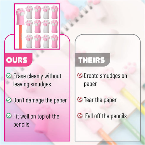 Mr. Pen Cat Paw Top Eraser, 12 Pack, Cute Pencil Toppers for Kids, Fun Erasers, Cap Erasers, Pencil Erasers for School