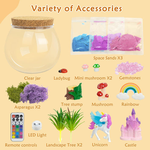 CXXDE 13 5-10 Light-Up Unicorn Terrarium Gifts, DIY Night Light Kit with Remote Control and Lighting Colors, Night