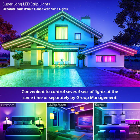 20FT 5050 Led Strip Lights,Long Smart Led Light Strips Music Sync RGB Color Changing Rope Lights,Bluetooth APP/IR