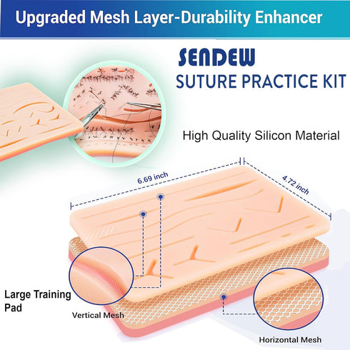 Suture Kit (30 Pcs) for Training, Includes Large Silicone Pad and Tool Kit with Needles for Medical Students