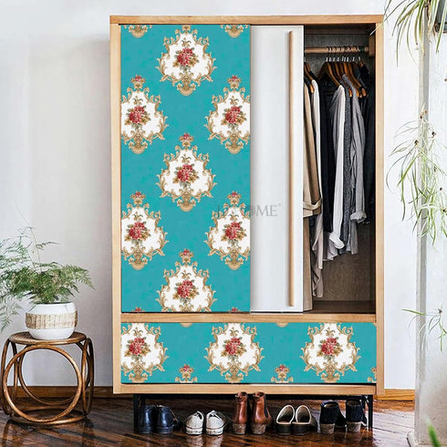 5482 Luxury Damask Peel and Stick Wallpaper 17.7" 9.8ft, Cyan Peony Floral Self Adhesive Decorative Paper