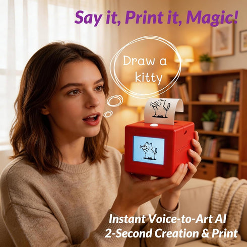 Chamii Set 12 3-12 AI Voice Mini Printer & DIY Art Kit for Kids - Inkless Thermal Instant Art with Coloring pens - Fun