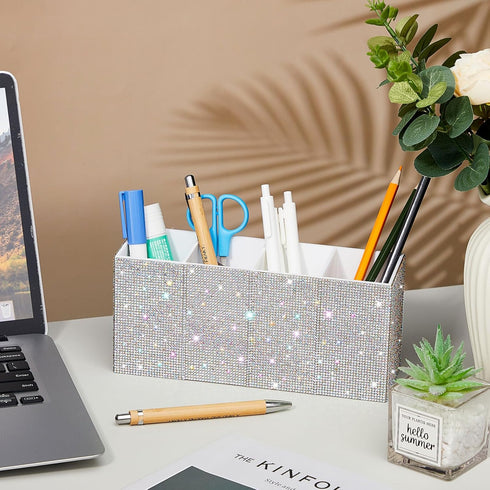 Bling Pen Holder, Rhinestone Crystal Glitter Makeup Brushes Organizer, Decorative Supplies for Home Office Desk