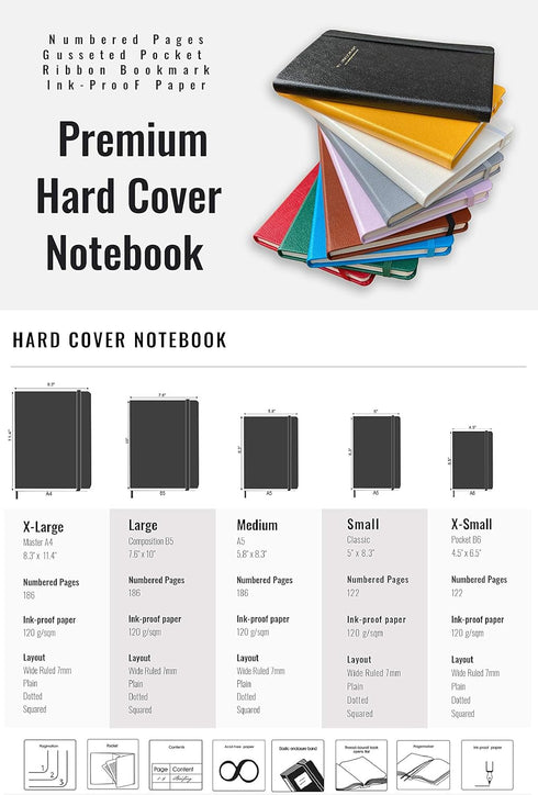 Minimalism Art Premium Hard Cover Notebook, X-Large Size, A4 8.3" x 11.4", 186 Numbered Pages