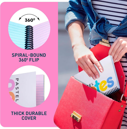 Spiral Notebook, 5x7 Inch Notebooks - Wirebound College Ruled Note Books, Bright Pastel Colored Lined Paper, Perforated Notepad Memo Books - Durable Poly Cover, Journaling Notebook - 100 Sheets - 3 by Manaloom
