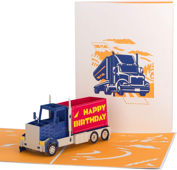 Ribbli Happy Birthday Truck Pop Up Car Card, Birthday Cards for Him, Her, with Envelope