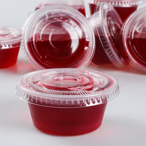 Golden Apple Clear Plastic Jello Shot Souffle Cups, 3.25oz, 100sets with Lids