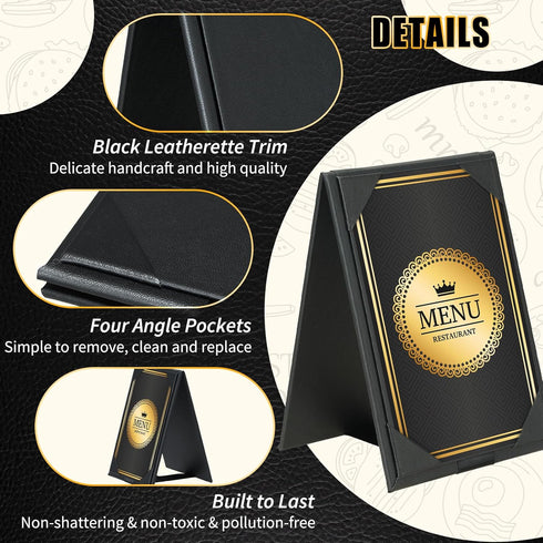 5"x 7" 2 (6 Pack, 5" 7") PU Leatherette Table Tents, Double-Sided Menu Holder, A-Frame Table Tents Menu Cover, Side