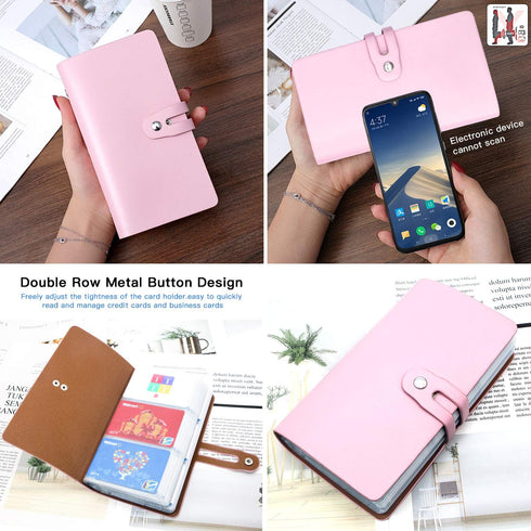 Padike RFID Credit Card Holder, Business Card Organizer with 96 Card Slots, Pink, Credit Card Protector