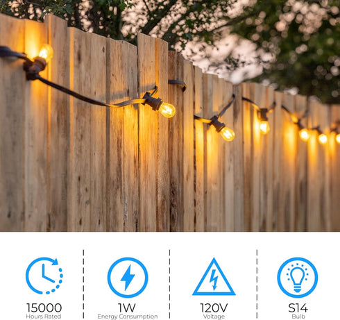 S14 Bulbs E26 1W Bulb Pack 4 OHLECTRIC Yellow LED with Base | Shatterproof LED Replacement | Ideal for Festive String