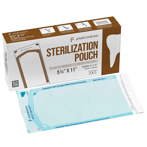 200 5.25 x 10 Self-Sterilization Pouches for Cleaning Tools, Autoclave Sterilizer Bags for Dental Offices