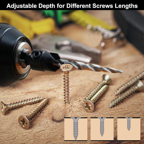 Countersink Drill Bit Set, 3Pcs M2 HSS Tapered Drill Bits with 1/4" Hex Shank and Allen Wrench