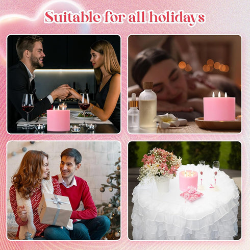 6'' 6'' 3 Retisee Valentine's Day Pink Extra Large Flameless Candles x LED Battery Operated Real Wax Wicks Flickering