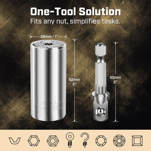 Super Universal Socket Tools, Socket Set with Power Drill Adapter(7-19 MM) Suitable for Wing Nuts, Cap Screws, Hooks, or Flanges. by ironcube