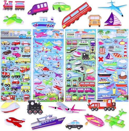 SHANGRLA Transportation Puffy Stickers Play Set for Kids ToddlersReusable 3D Vehicle Sticker