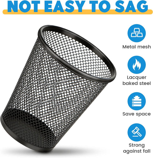 Pen Holder for Desk, 4 Pack Mesh Metal Pencil Organizer, Black Desk Pen Holder