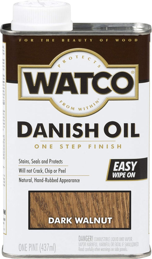 Watco 242221 Danish Oil Wood Finish, Low VOC, Pint, Dark Walnut