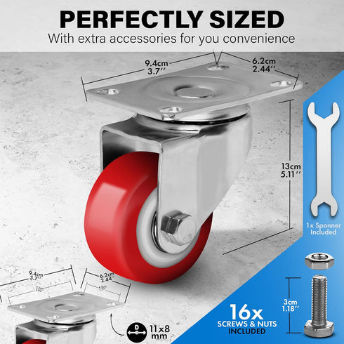 2.5 Inch Caster Wheels Heavy Duty Casters Set of 4 (1500lbs Load Capacity) Lockable Cart Wheels with Brakes, 360 Degree Rotatable, Ideal Caster for Cart, Furniture and Workbench (4 x Swivel)