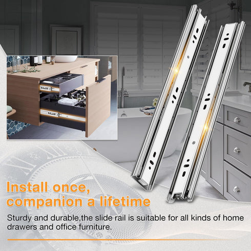 YENUO Stainless Steel Full Extension Drawer Slides | Side Mount 10-24 Inch | Heavy Duty 100 lbs (1 Pair, 10 Inch)