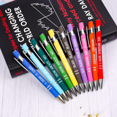 AUAUY Snarky Office Pens, Funny Inspirational Quotes Ballpoint Pen Set with Stylus Tip, Black Ink (10 Pack)